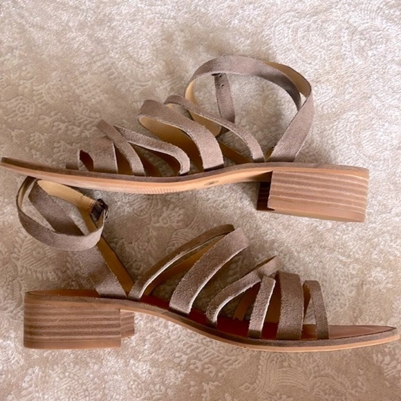 Brand New Lucky Brand Genuine Suede Chunky Low Heel Strappy Gladiator Sandals - Picture 11 of 16